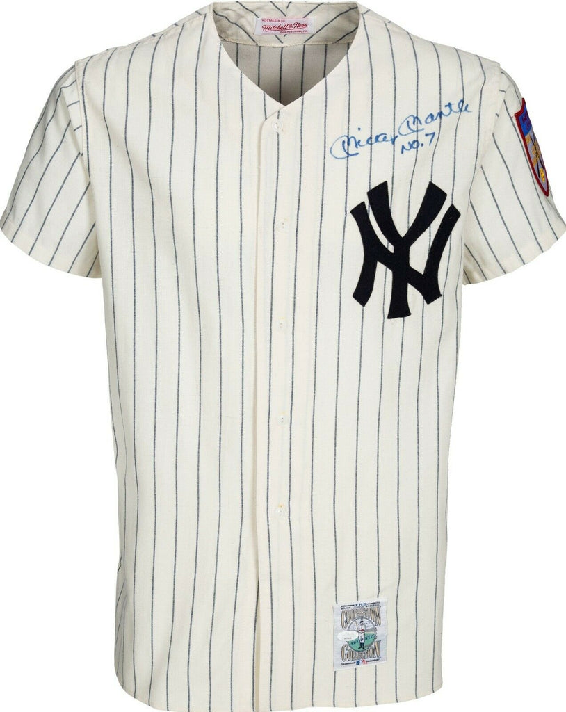 Mickey Mantle White New York Yankees Autographed Mitchell & Ness 1951  American League Golden Anniversary Patch Cooperstown Collection Jersey - PSA