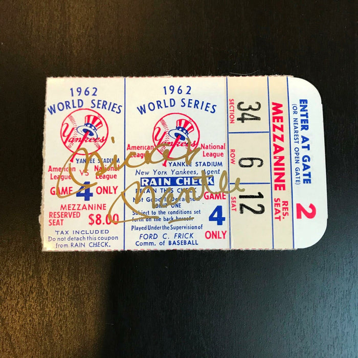 Rare Mickey Mantle Signed Original 1962 World Series Ticket With JSA COA