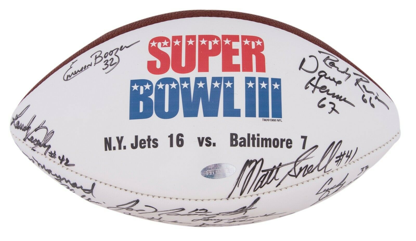 Beautiful 1969 New York Jets Super Bowl Champs Team Signed Football Steiner COA