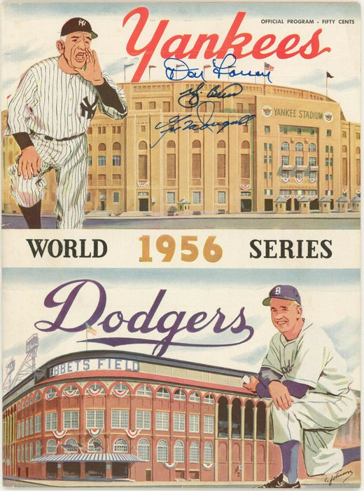 RARE Yogi Berra & Don Larsen Signed 1956 World Series Perfect Game Program JSA