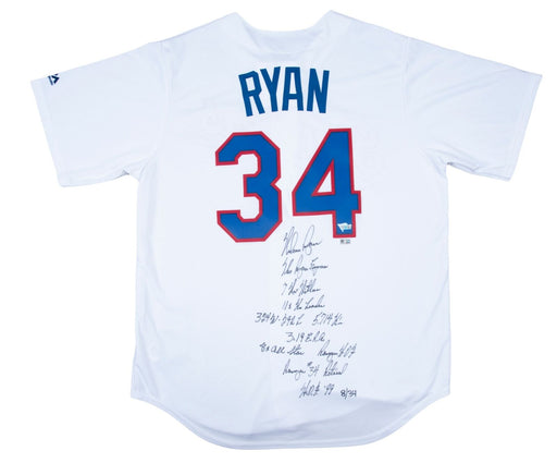 The Finest Nolan Ryan Signed Heavily Inscribed STAT Rangers Jersey MLB Authentic