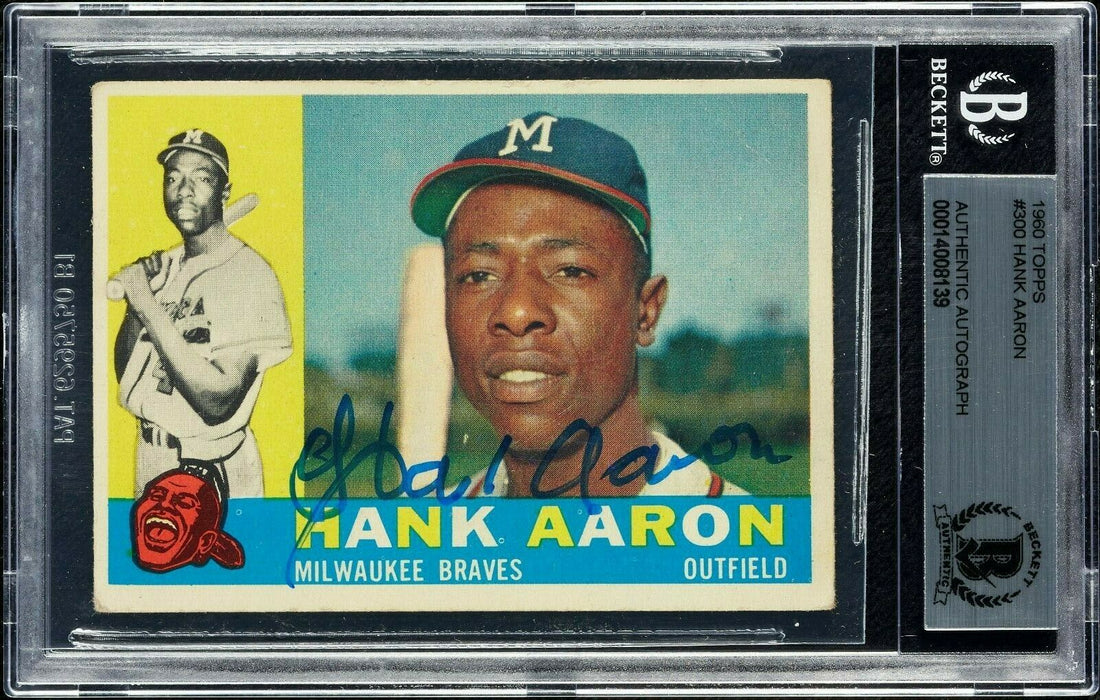 Hank Aaron Autographed 1960 Topps Card #300 Milwaukee Braves