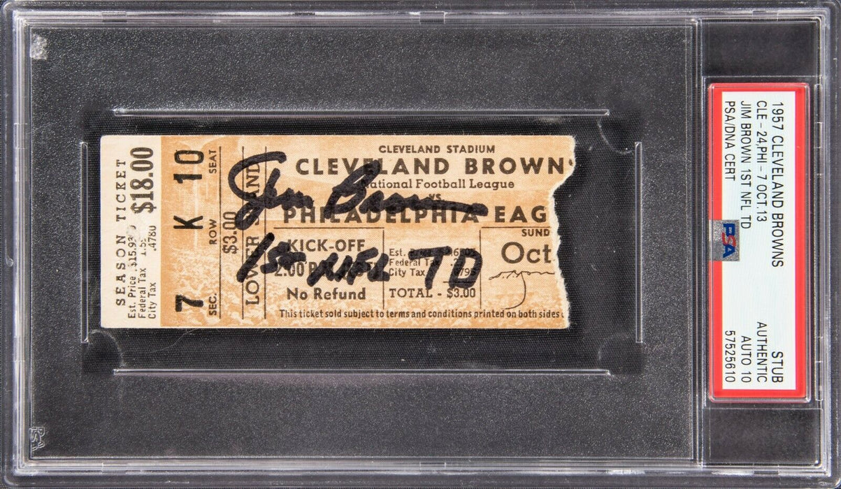 Jim Brown 1st NFL Touchdown Signed Original Ticket 10-13-1957 PSA 10 POP 1! 1/1