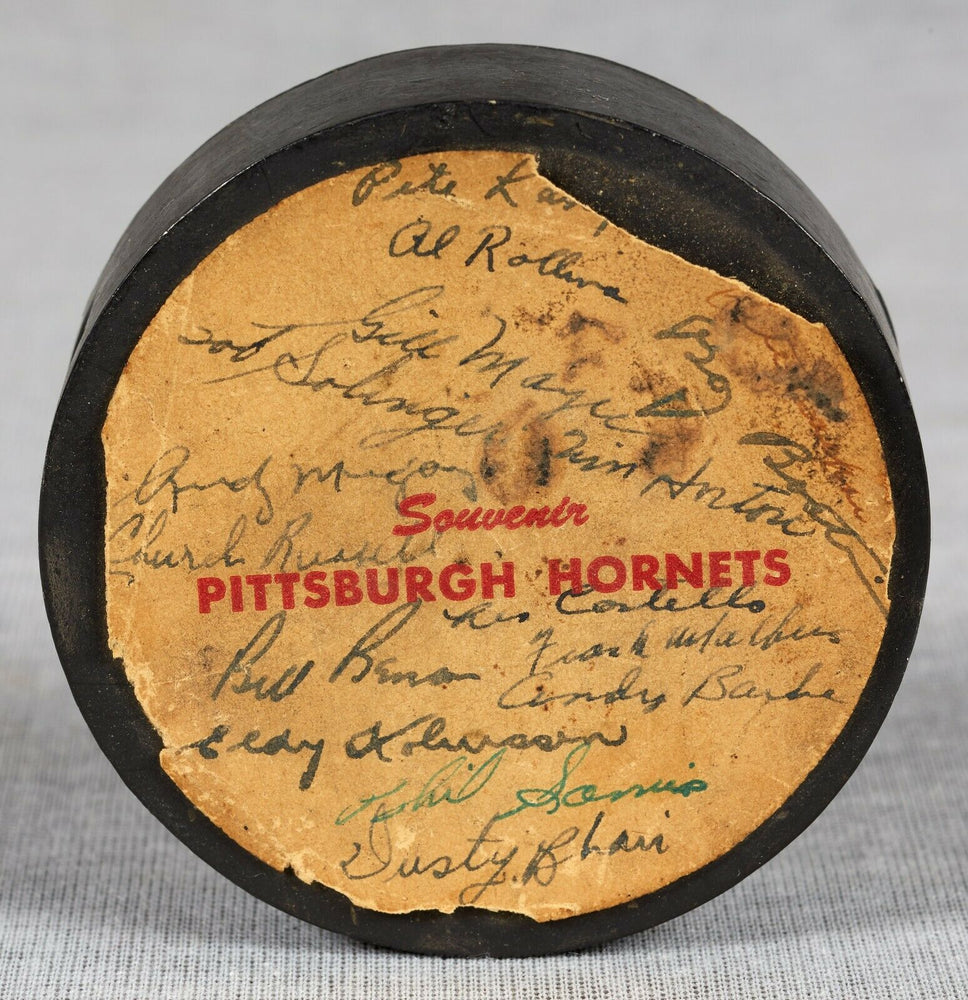 Tim Horton 1949-50 Pittsburgh Hornets Team Signed Puck Beckett COA RARE