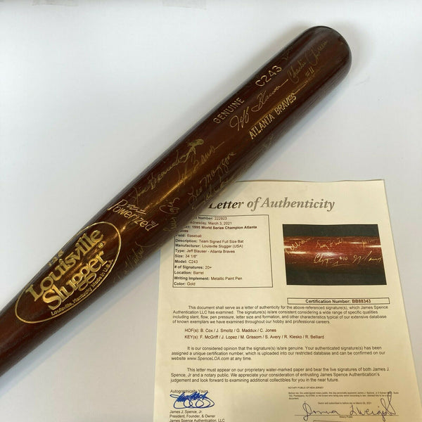 1995 Atlanta Braves World Series Champs Team Signed Baseball Bat JSA COA