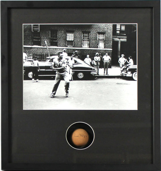 Rare Willie Mays Signed Authentic "Spaldeen" Stickball Custom Framed JSA COA