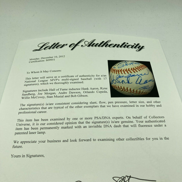 Beautiful NL MVP's Signed Baseball Hank Aaron Stan Musial Barry Bonds PSA DNA