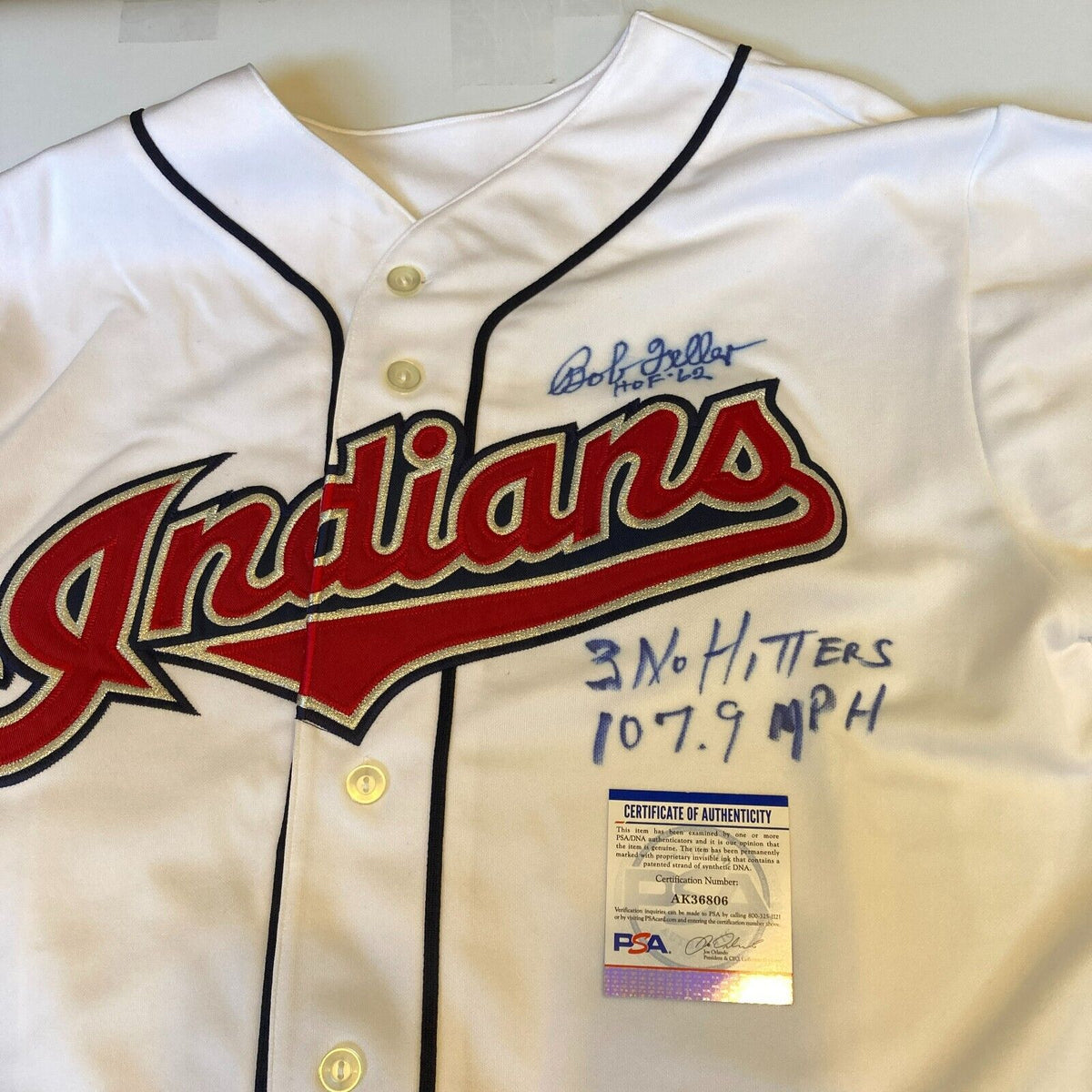 Lot Detail - Bob Feller Signed Indians #19 Jersey with Triple Crown Ins.  Very Rare With Ins In His Hand PSA/DNA #H33307