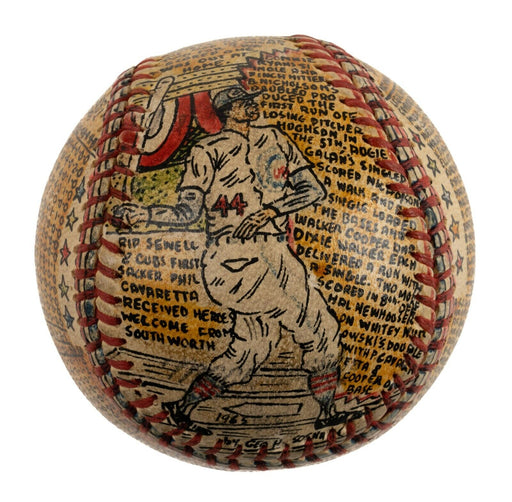Beautiful 1944 All Star Game Hand Painted George Sosnak Folk Art Signed Baseball