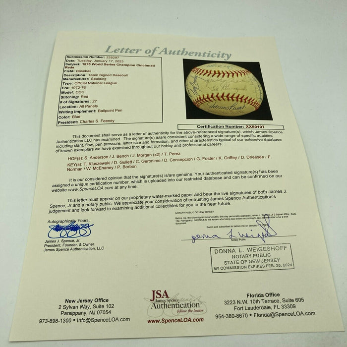 1975 Cincinnati Reds World Series Champs Team Signed Baseball JSA COA
