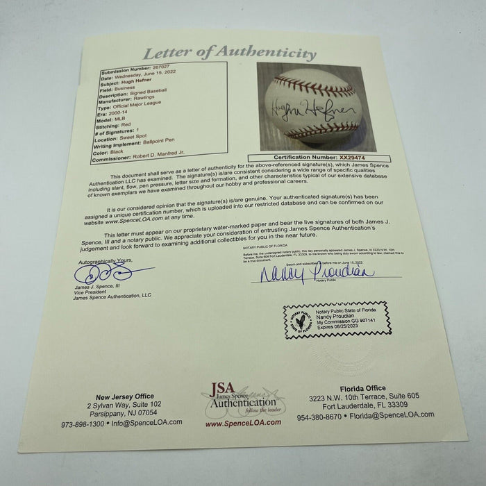 Hugh Hefner Signed Autographed Major League Baseball Playboy With JSA COA