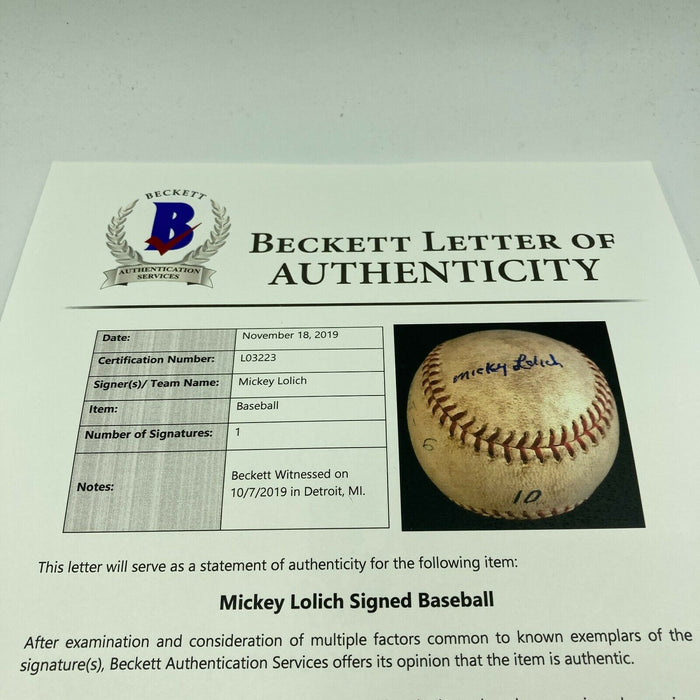 Mickey Lolich Signed Career Win No. 15 Final Out Game Used Baseball Beckett COA