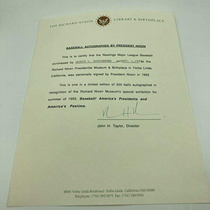 Beautiful President Richard Nixon Single Signed National League Baseball JSA COA