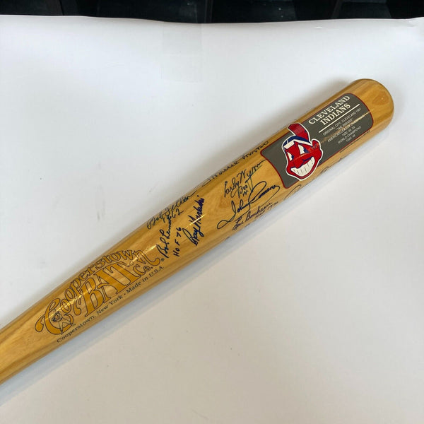 Beautiful Cleveland Indians Hall Of Fame Legends Signed Cooperstown Bat JSA COA