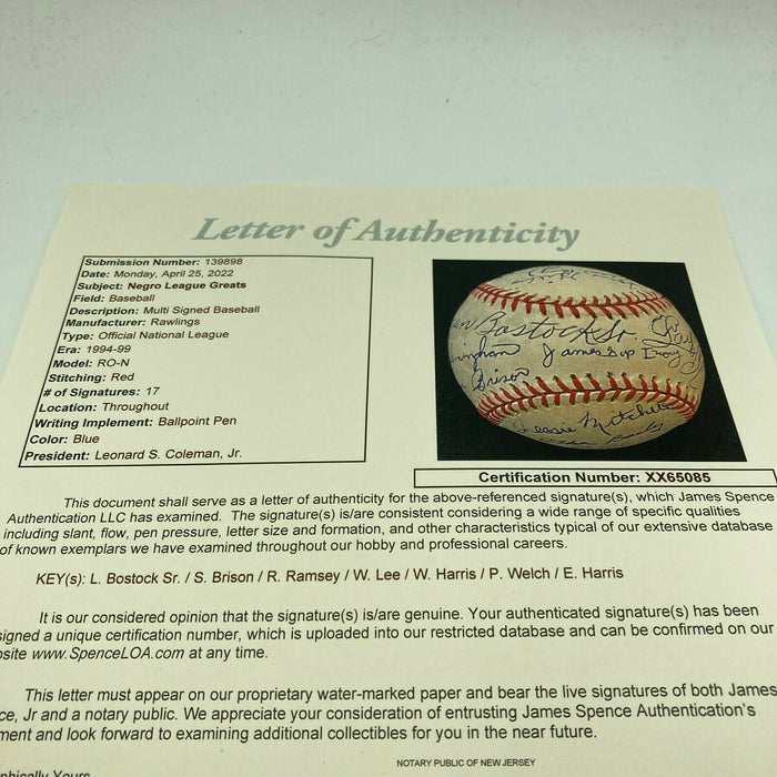 Beautiful Negro League Legends Multi Signed National League Baseball 17 Sigs JSA
