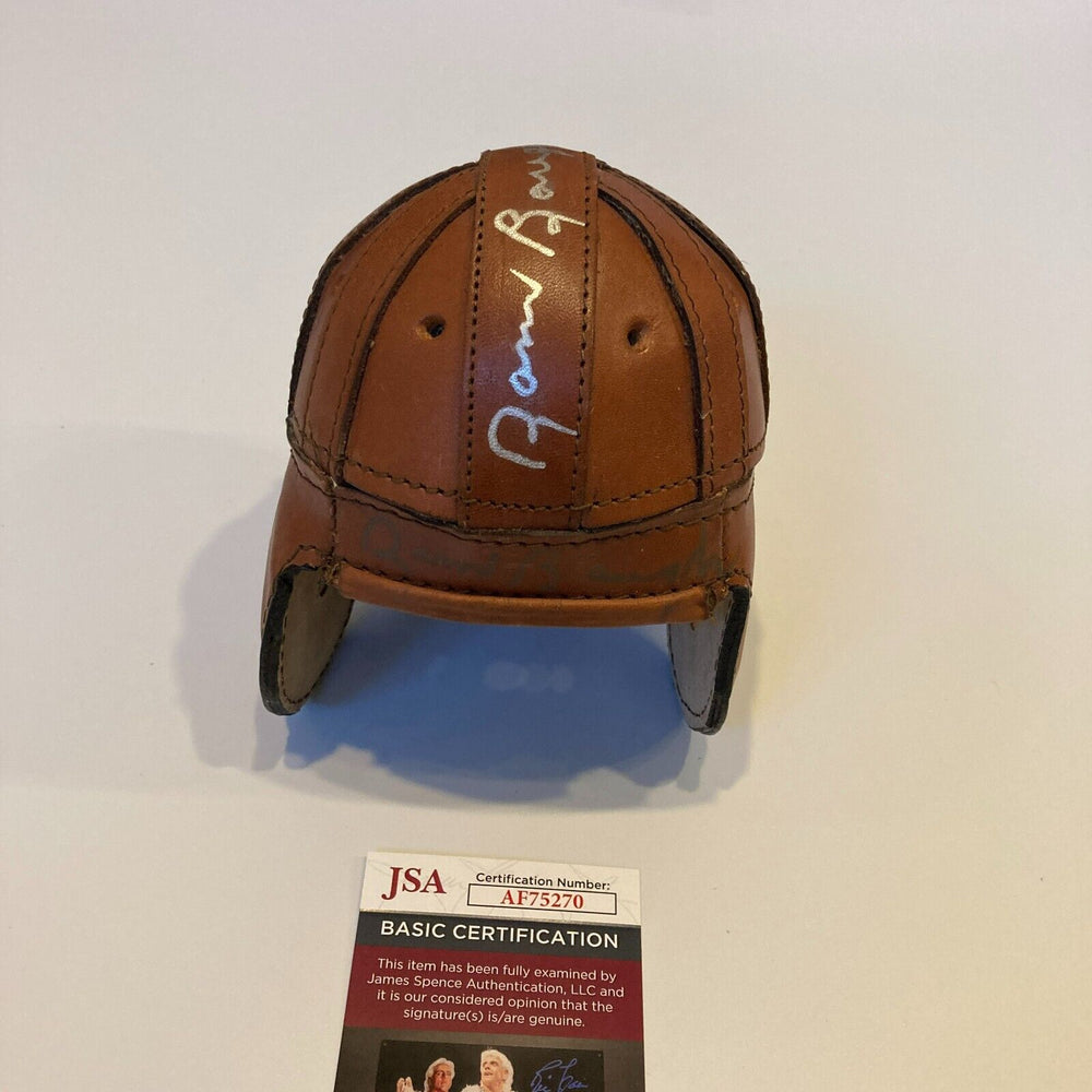 Sammy Baugh "HOF 1963" Twice Signed Vintage Leather Mini Helmet JSA COA