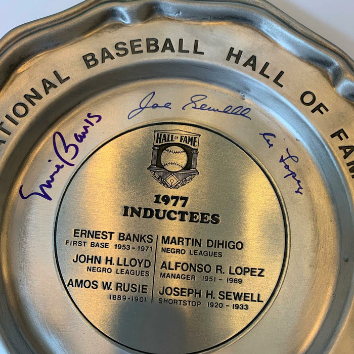 Ernie Banks Sewell Al Lopez 1977 Hall Of Fame Induction Signed Pewter Plate PSA