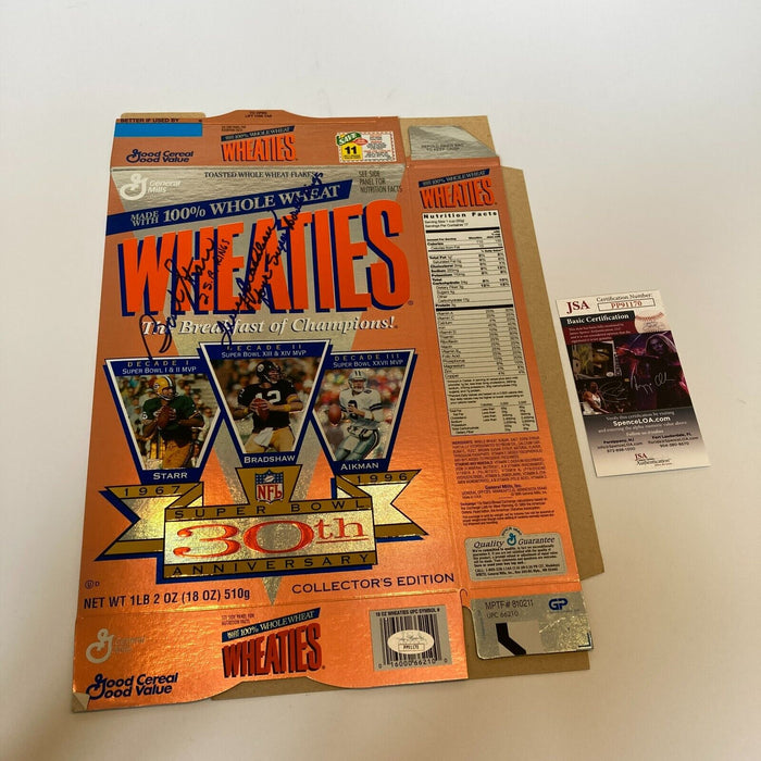 Bart Starr & Terry Bradshaw Super Bowl Signed Wheaties Cereal Box JSA COA