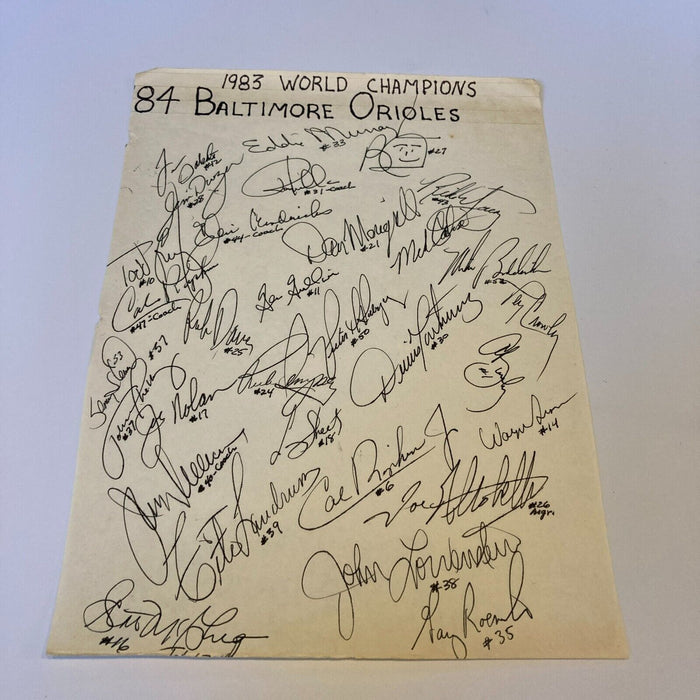 1984 Baltimore Orioles Team Signed Autographed Sheet Cal Ripken Jr.