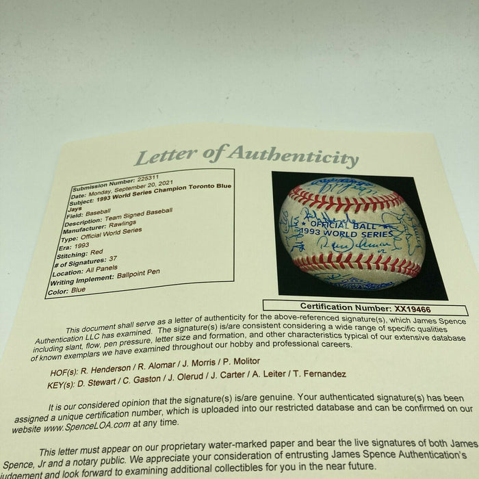 1993 Toronto Blue Jays World Series Champs Team Signed Baseball JSA COA