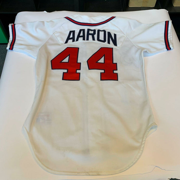Beautiful Hank Aaron Signed 1980's Atlanta Braves Game Issued Jersey JSA COA