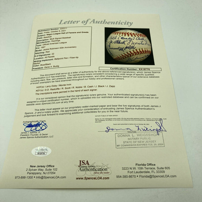 New York Black Yankees Negro League Legends Team Signed Baseball JSA COA