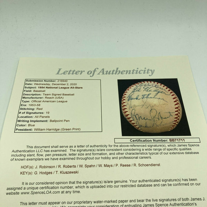 Jackie Robinson Willie Mays 1954 All Star Game Team Signed Baseball JSA COA