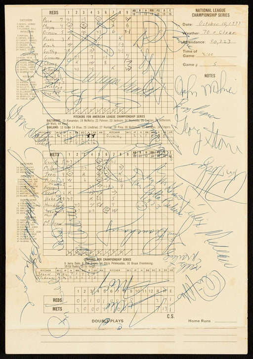 1973 New York Mets NL Champs Team Signed Scorecard With Willie Mays Beckett COA
