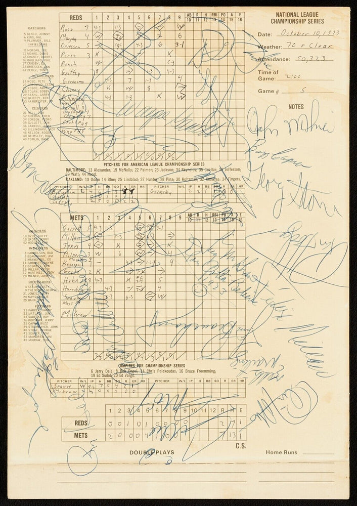 1973 New York Mets NL Champs Team Signed Scorecard With Willie Mays Beckett COA