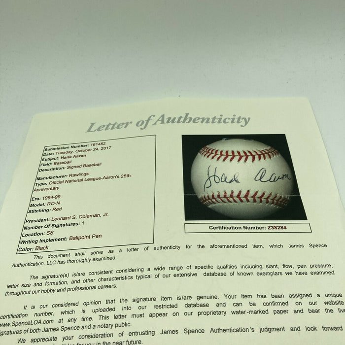 Hank Aaron Signed 715th Home Run Commemorative Baseball With JSA COA