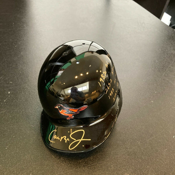 Beautiful Cal Ripken Jr. Signed Heavily Inscribed STATS Orioles Mini Helmet JSA