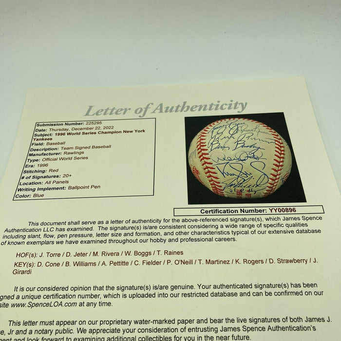 Stunning 1996 New York Yankees World Series Champs Team Signed Baseball JSA COA