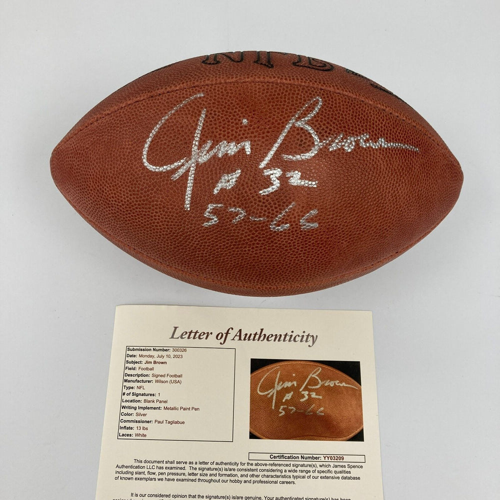 Jim Brown "#32, 1957-1965" Signed Official Wilson Game Football JSA COA