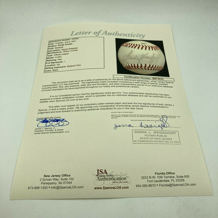 Sandy Koufax Signed Autographed Official League Baseball With JSA COA