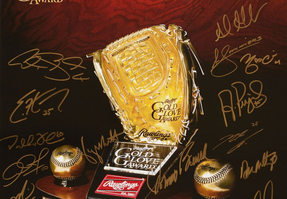 Stunning Gold Glove Winners Signed Poster Albert Pujols Christian Yelich BAS COA