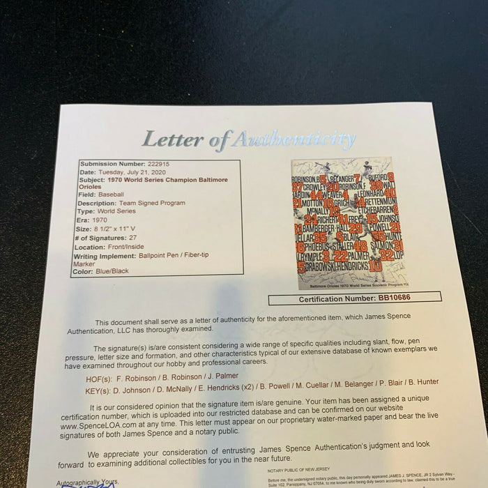 1970 Baltimore Orioles World Series Champs Team Signed W.S. Program With JSA COA