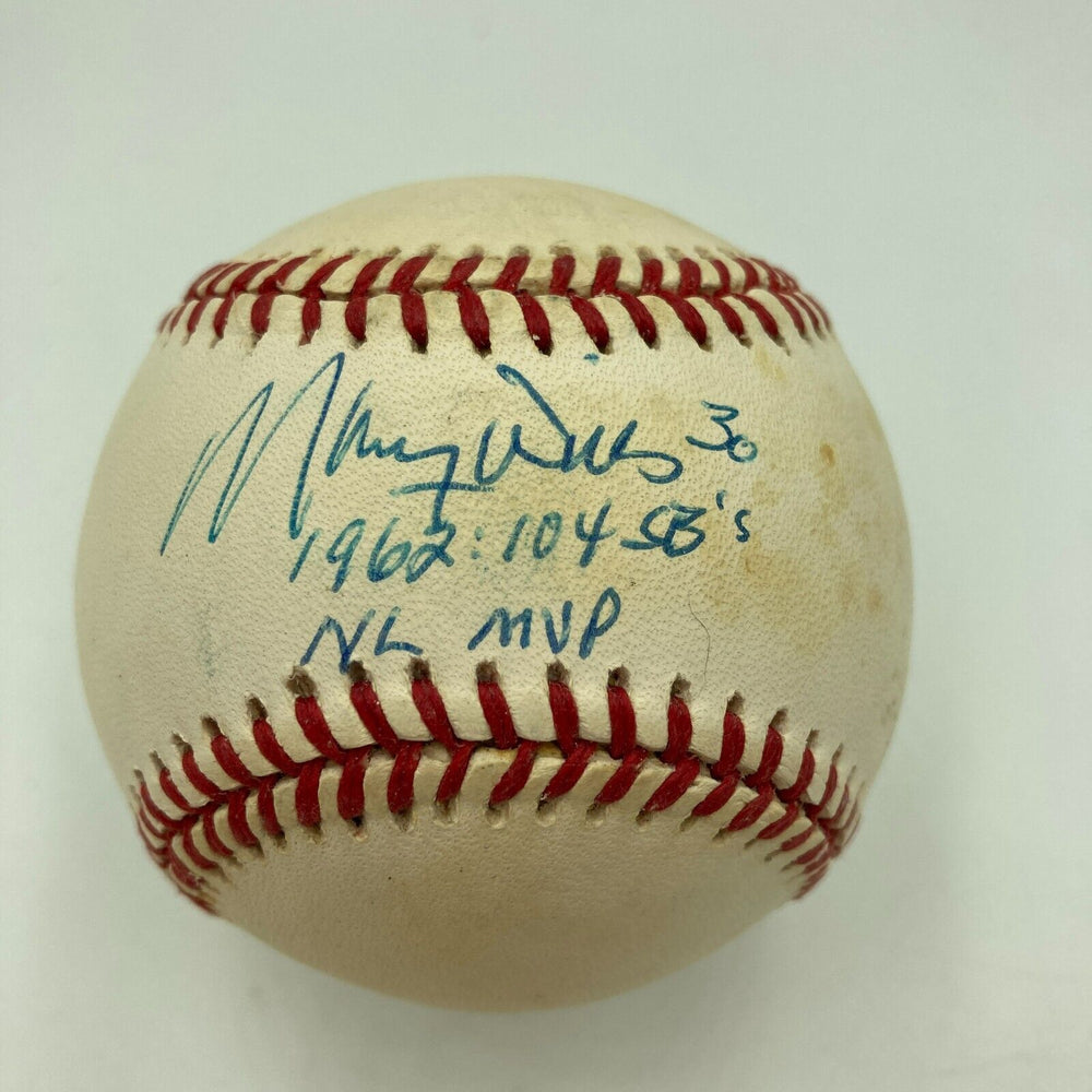 Maury Wills "1962 104 SB's NL MVP" Signed Official National League Baseball