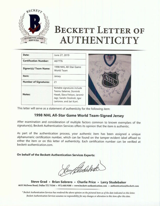 1998 NHL All Star Game World Team Signed Jersey With Beckett COA