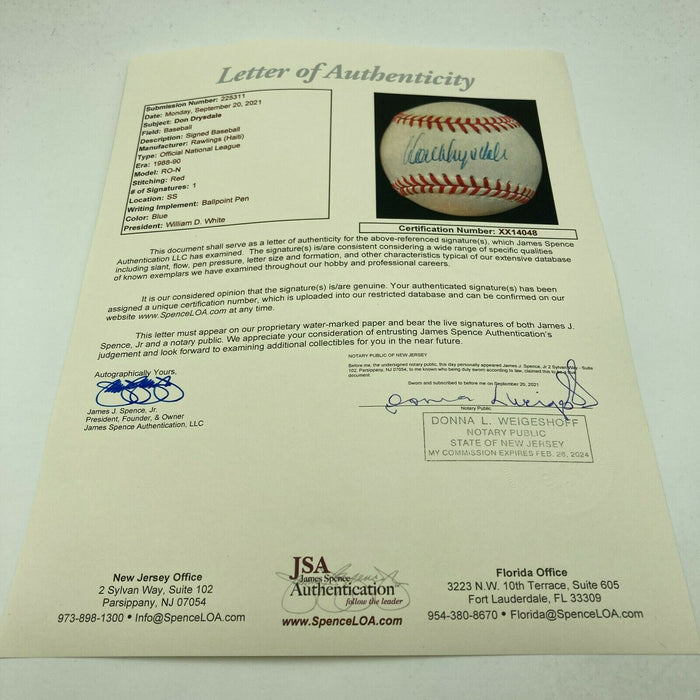 Don Drysdale Signed Autographed Official National League Baseball With JSA COA