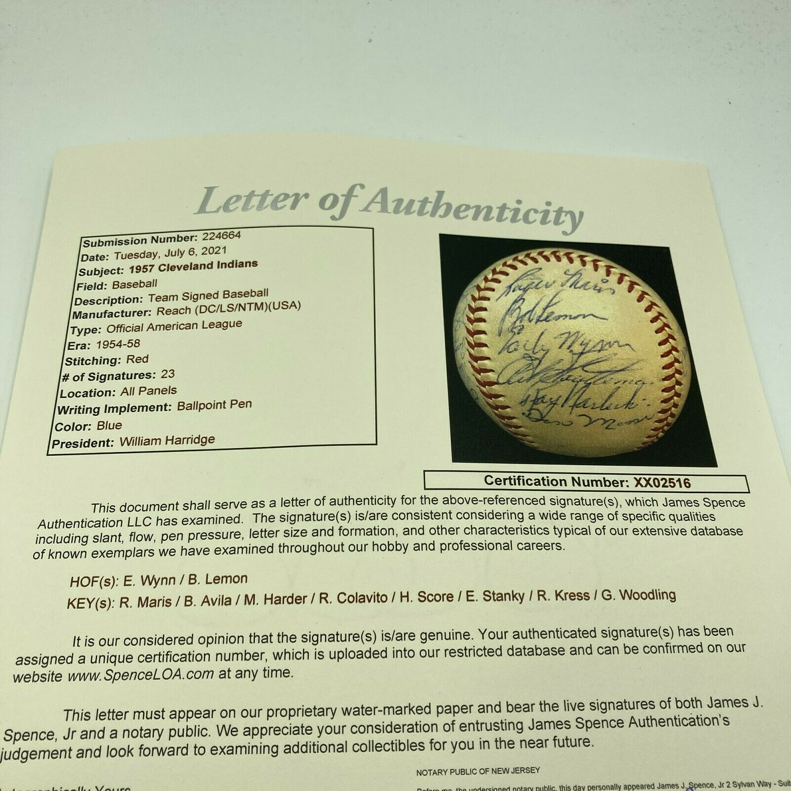 New York Yankees 1957 Team Signed Reach American League Baseball JSA  Authentic