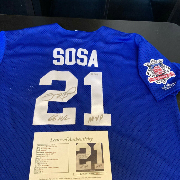 Sammy Sosa 66 Home Runs MVP Signed 1998 Chicago Cubs Game Model Jersey JSA COA