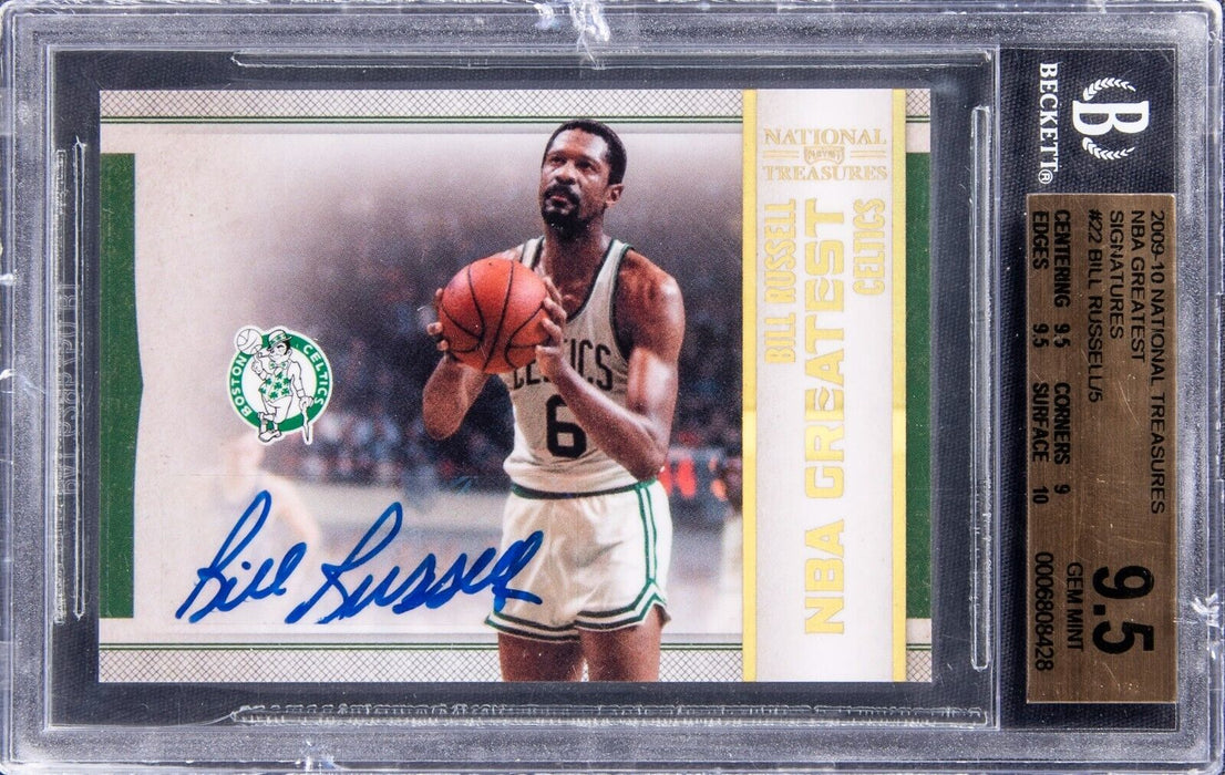 2009 Panini National Treasures NBA Greatest Bill Russell Auto 1/5 BGS 9.5 Gem