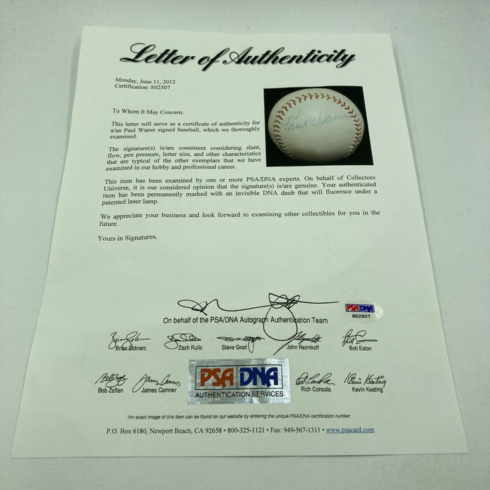Paul Waner Single Signed Autographed Baseball PSA DNA & Beckett COA RARE