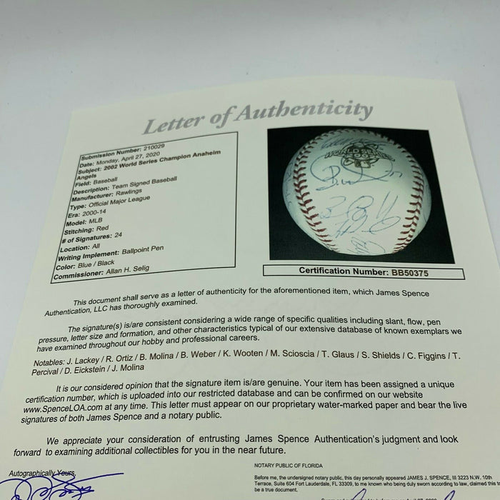 2002 Anaheim Angels World Series Champs Team Signed W.S. Baseball With JSA COA