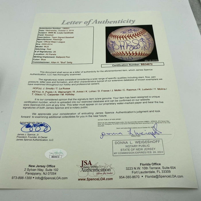 The Finest 2009 St. Louis Cardinals Team Signed Baseball Albert Pujols JSA COA