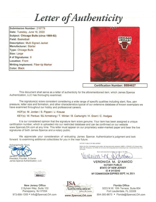 Michael Jordan Scottie Pippen Chicago Bulls 1992 Team Signed Warm Up Jacket JSA