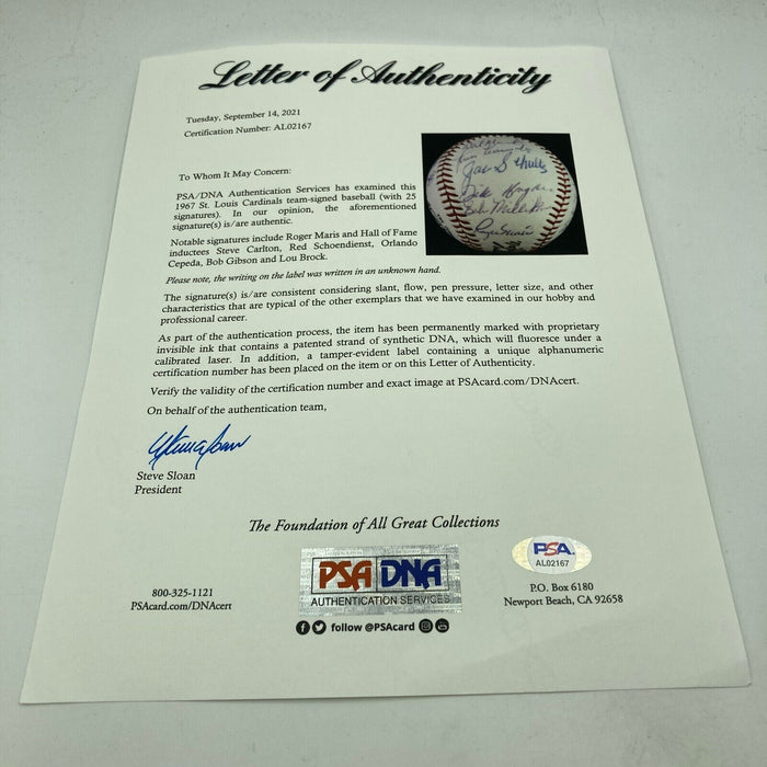 Stunning 1967 St. Louis Cardinals World Series Champs Team Signed Baseball PSA