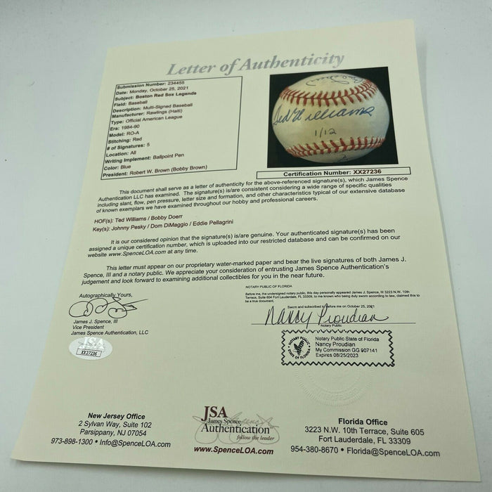 Ted Williams Boston Red Sox Legends Multi Signed American League Baseball JSA