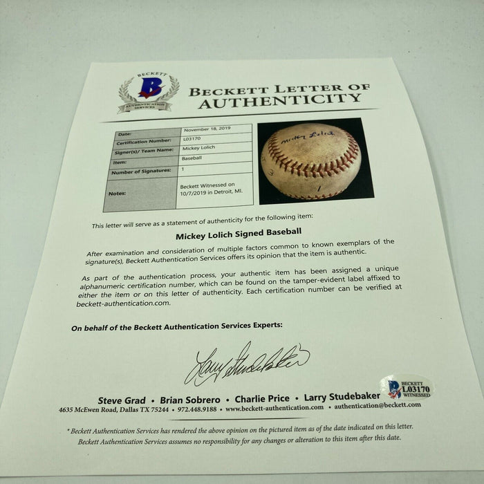 Mickey Lolich Signed Career Win No. 6 Final Out Game Used Baseball Beckett COA