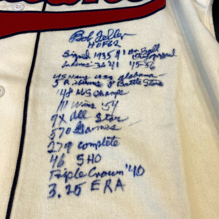 Stunning Bob Feller Signed Heavily Inscribed Cleveland Indians STAT Jersey JSA